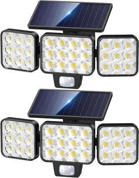 Solar Lights Wall Lamp Outdoor Flood Light  Motion Sensor 3 Heads Upgrade Glass Panel  Angle Adjustment for Fence Garden