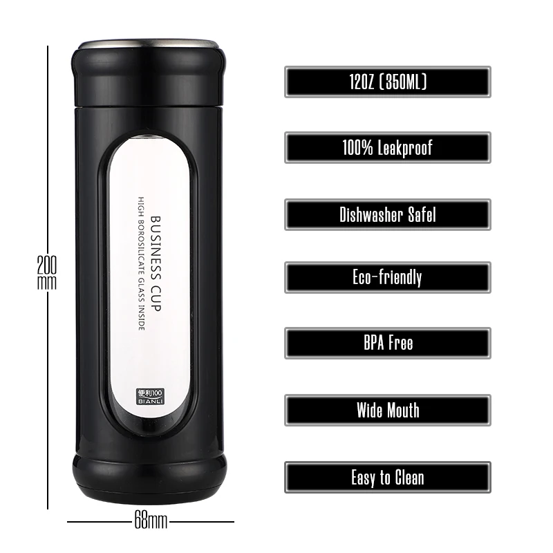 Бесшовная герметичная многоразовая мотивирующая сублимационная бутылка для воды из боросиликатного стекла с пользовательским