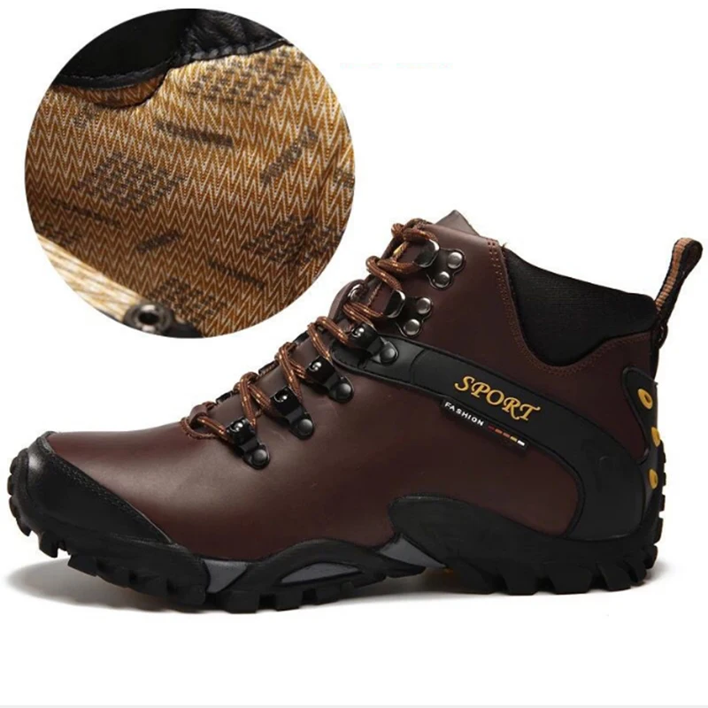 New Arrival High-top Add Velvet Keep Warm Men Anti Slip Waterproof Cow Genuine Leather Winter Snow Boots