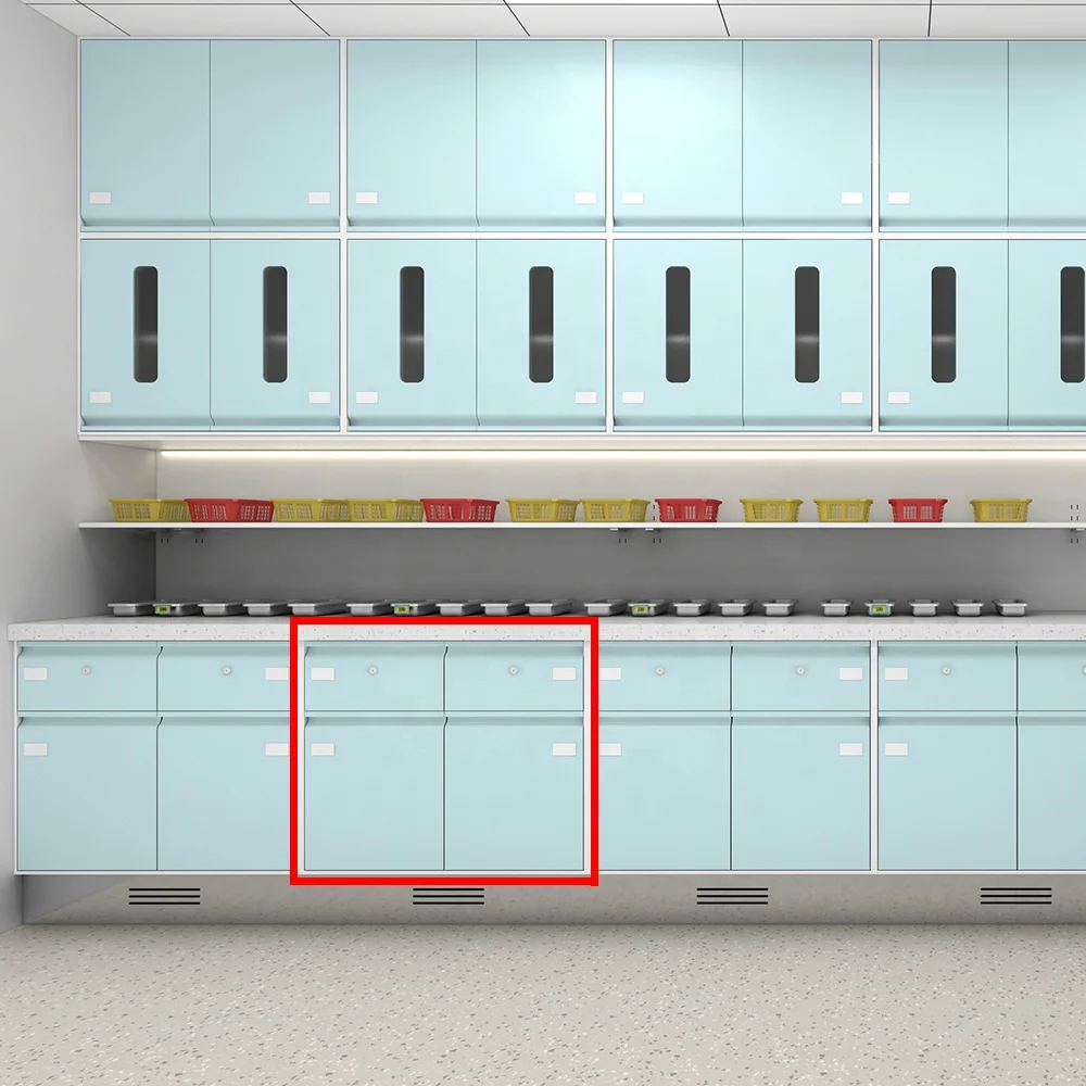 High Quality Modern Design Hospital Cabinet with 304 Stainless Steel Double Access Drawers and Baseboard Double Doors 6