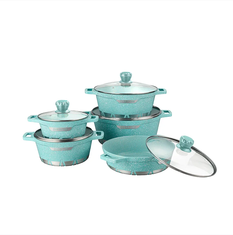 Forged Aluminium Non-stick Cookware Set Blue Marble Coated