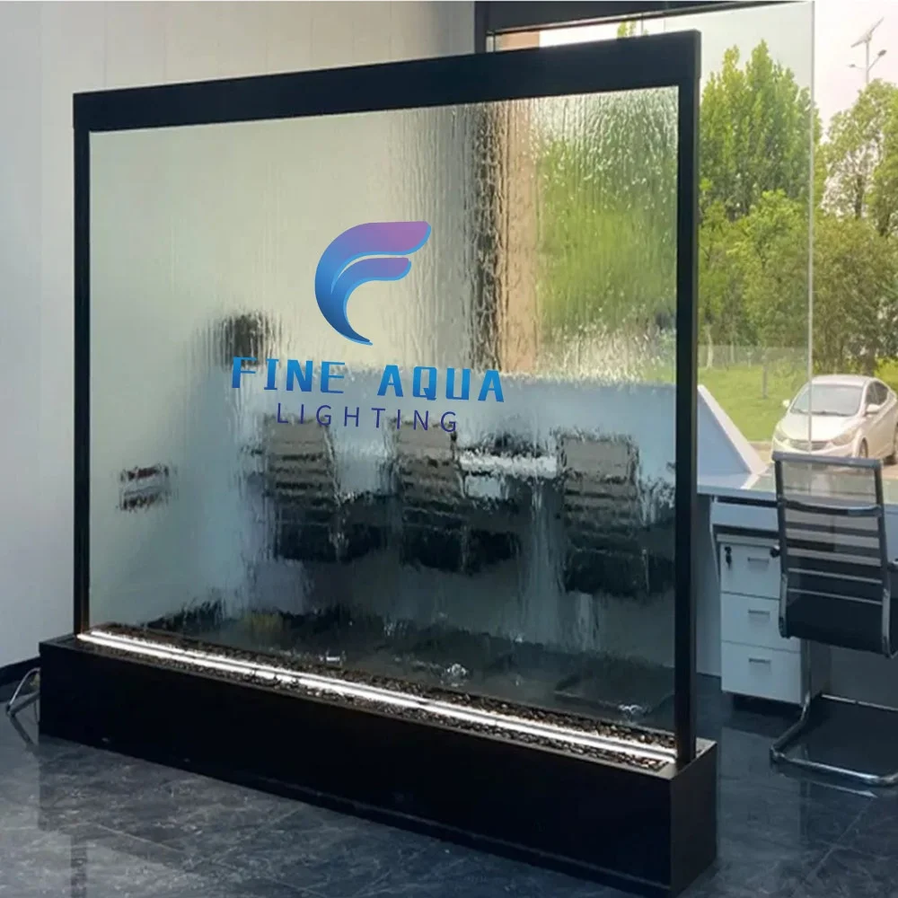 Customized Modern Stainless Steel Movable Panel Room Divider Indoor Glass Waterfall Fountain for Home Outdoor Use