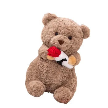 Custom Plush Toy Rose Bear Cute Plush Toys Teddy Bear Valentine Decorations Bear Stuffed Plush Cute Care Valentines Day Gifts