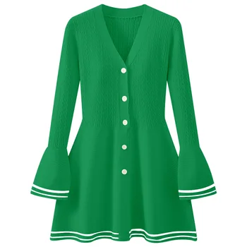 Custom OEM ODM Manufacturer Women's Mini Bodycon Dress Fall Long Sleeve Contrast Lapel Collar Sweater Dress