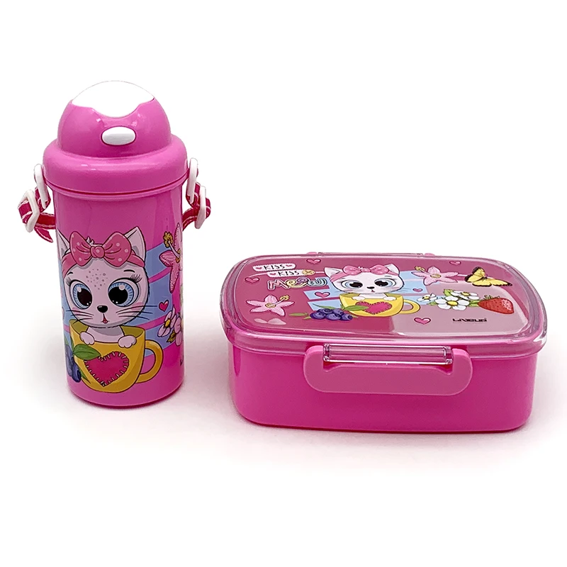 Cute Kids Bento Lunch Box With Water Bottle And Lunch Bag Sets Bpa Free