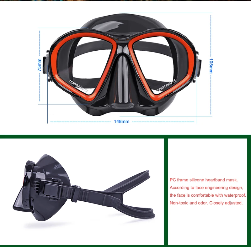 Hot Sale Silicone Face Mask Fashion Adults Free Diving Gear Goggles