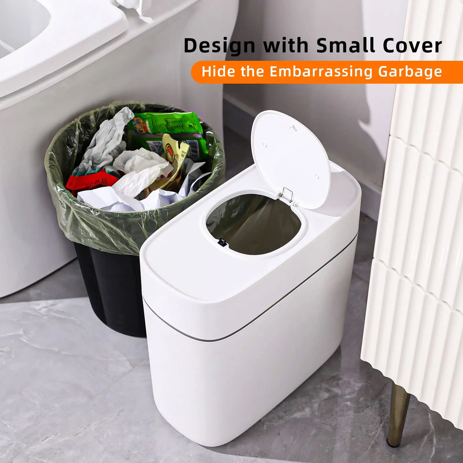 Indoor Rubbish Can Trash Bins Rectangular Simple Bathroom Wastebasket  Garbage Container Bin for Laundry Room Home Dorm Narrow Places Kitchen 14L  