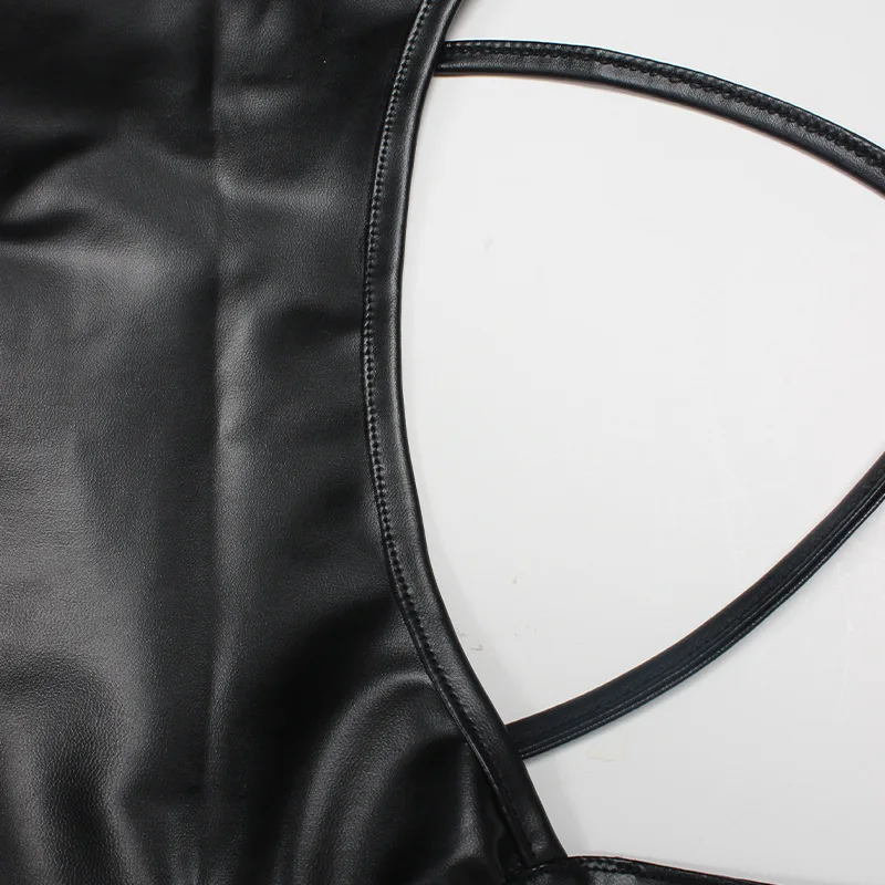 Fall PU Leather Black Party Sexy Dresses for Women Halter Backless Bandage Bodycon Dress Ladies Club Slit Midi Dress