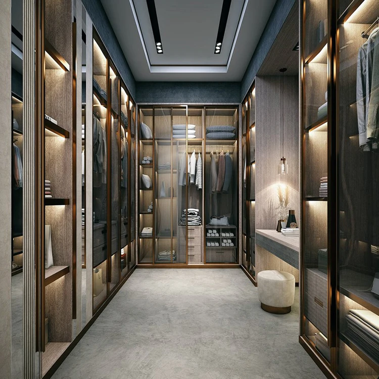 I Shape Glass Simple Open Wardrobe Designs Walk in Closet Organizer Ready House for Assembly Walk in Wardrobe Outside