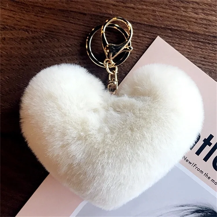 Heart Shaped Plush Pendant Faux Rabbit Fur Ball Pom Pom Keychain Heart  Shape Fur Keychain Car Key Ring Handbag Pendant - Buy Pompom Key  Heart,Heart