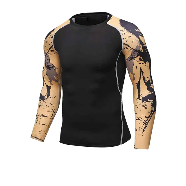 Factory direct sell Men's Compression Rash Guard BJJ Shirt Long Sleeve Workout Fabric with Custom Logo Sublimated Print Methods