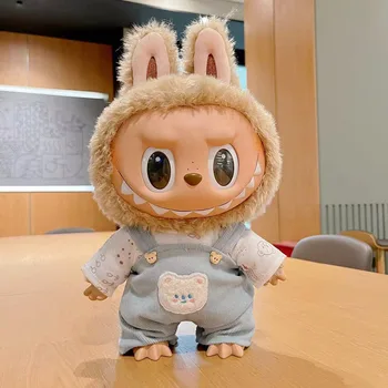 Labubu Doll with Hanfu Dress Suit 38cm Vinyl Plush Toy with PVC Hat and PP Shoes DIY Cartoon Style with Clothes Included