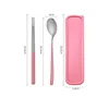 Set de dos piezas rosa plateado (cuchara + palillos + caja)