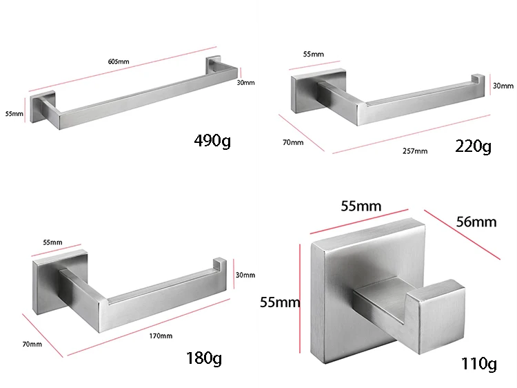 Washroom Modern Sanitary Wares 4 Piece Quality Manufacturer Stainless Steel Modern Hotel Bathroom Accessories Set Matte Black