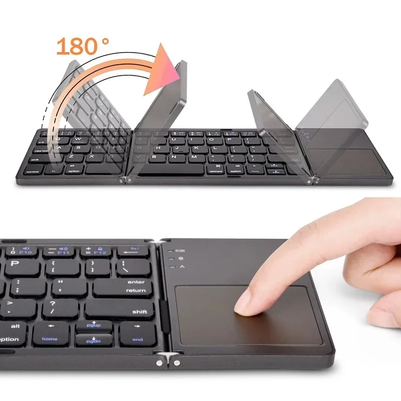 FCC CE RoHs Pocket-sized Rechargeable Wireless Bluetooth Ultra-Thin Slim Mini Folding Keyboard with Touchpad Foldable Keyboard