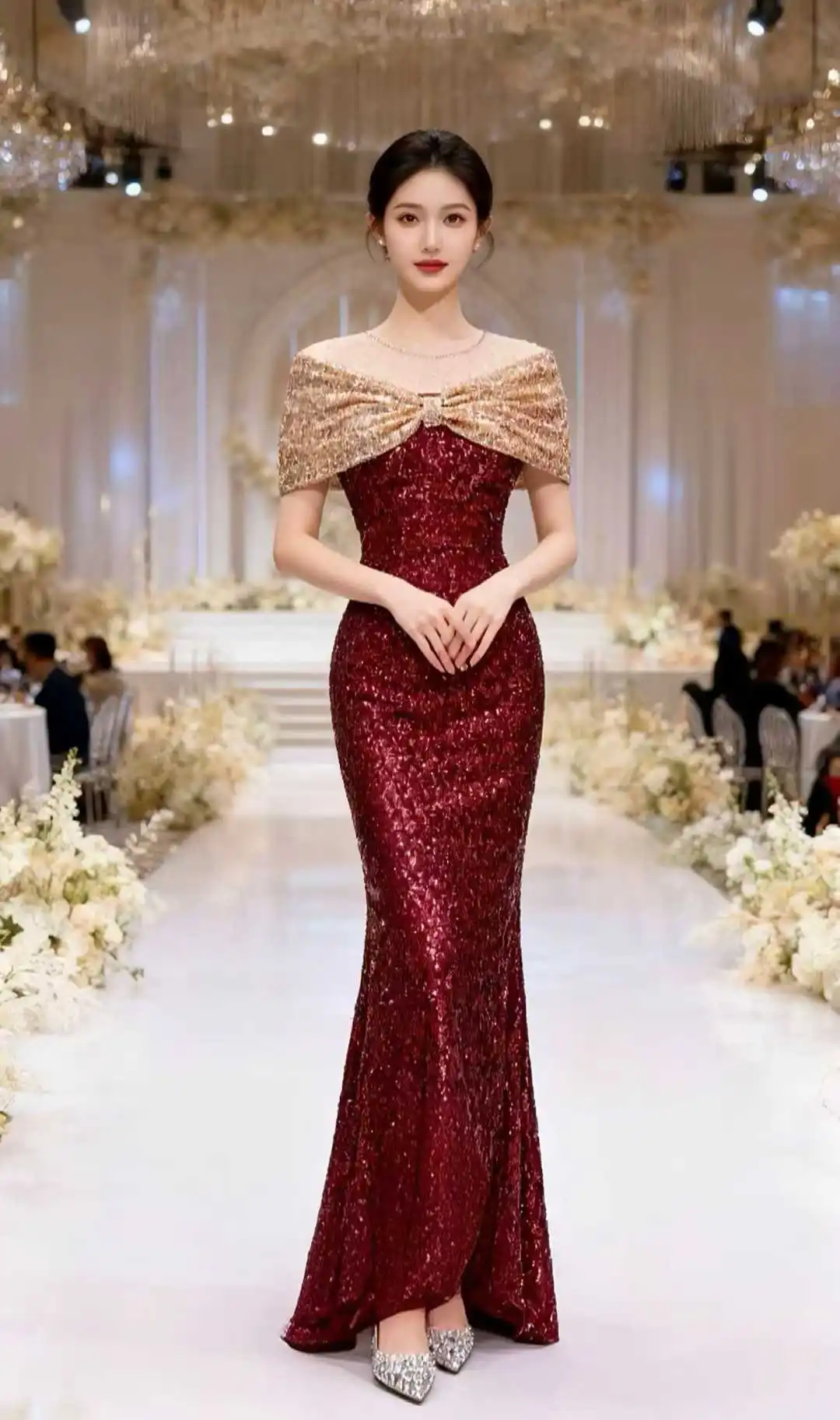 foreign party dresses S4301L New Fashion Foreign Trade Off-the-shoulder Sparkling Party Maxi  Dress Sophisticated Prom Evening Gown