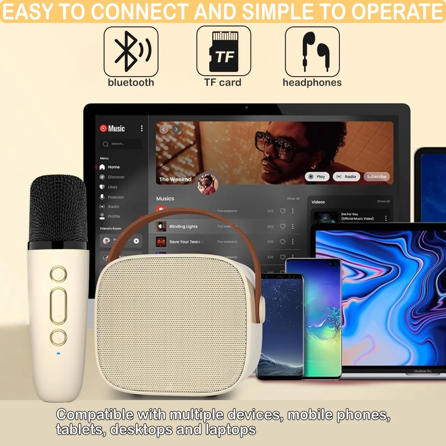 Mini Portable Bluetooth Karaoke Speaker with 1Wireless Mics and LED Lights for Kids Adults, Christmas Birthday Gifts Toys