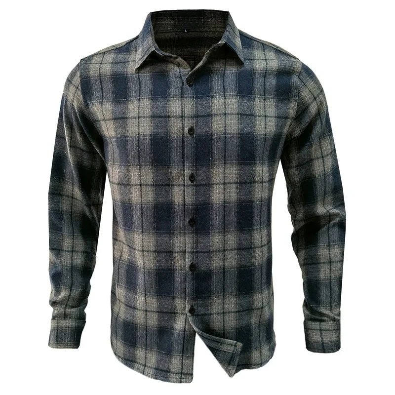 Wholesale high quality lapel Checked new style long sleeve casual shirts for men work shirt76_voghion.com