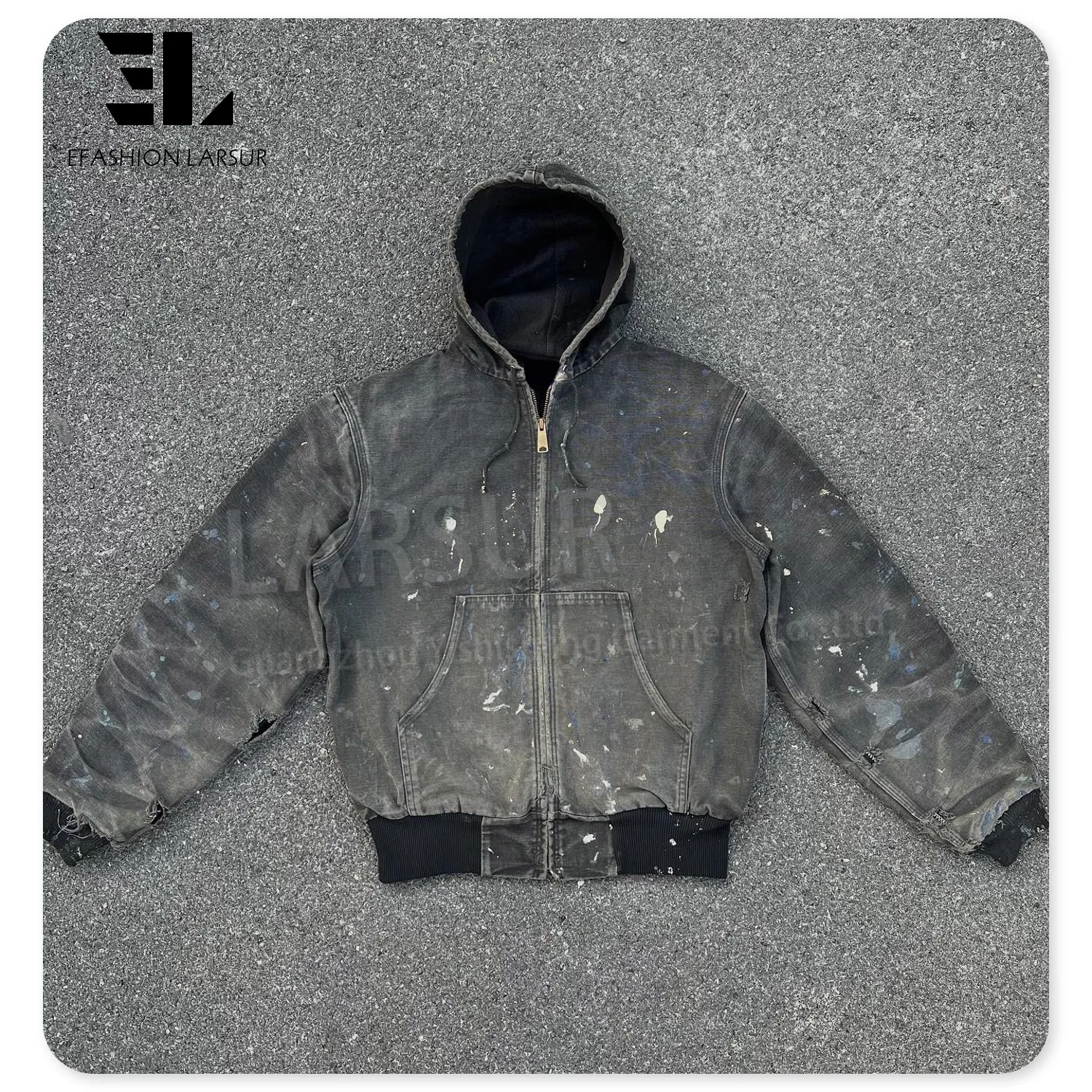 LARSUR Custom Vintage Duck Canvas Hooded Work Jacket Hoodie Men