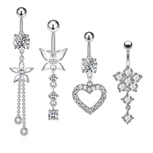 4Pcs/Set Heart-Shaped Butterfly Five-Pointed Star Chain Stainless Steel Belly Button Ring New Style Belly Piercing Navel Rings
