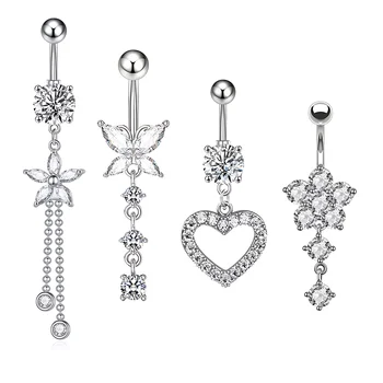 New Style 4pcs/set Gold Plated Stainless Steel Belly Button Navel Rings Heart-Shaped Butterfly Five-Pointed Star Chain for Gift