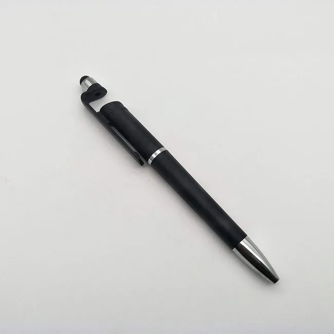 Promotional Gift Customized Logo Printing Blue Plastic Ball Pen With Touch Screen and Mobile Phone Holder
