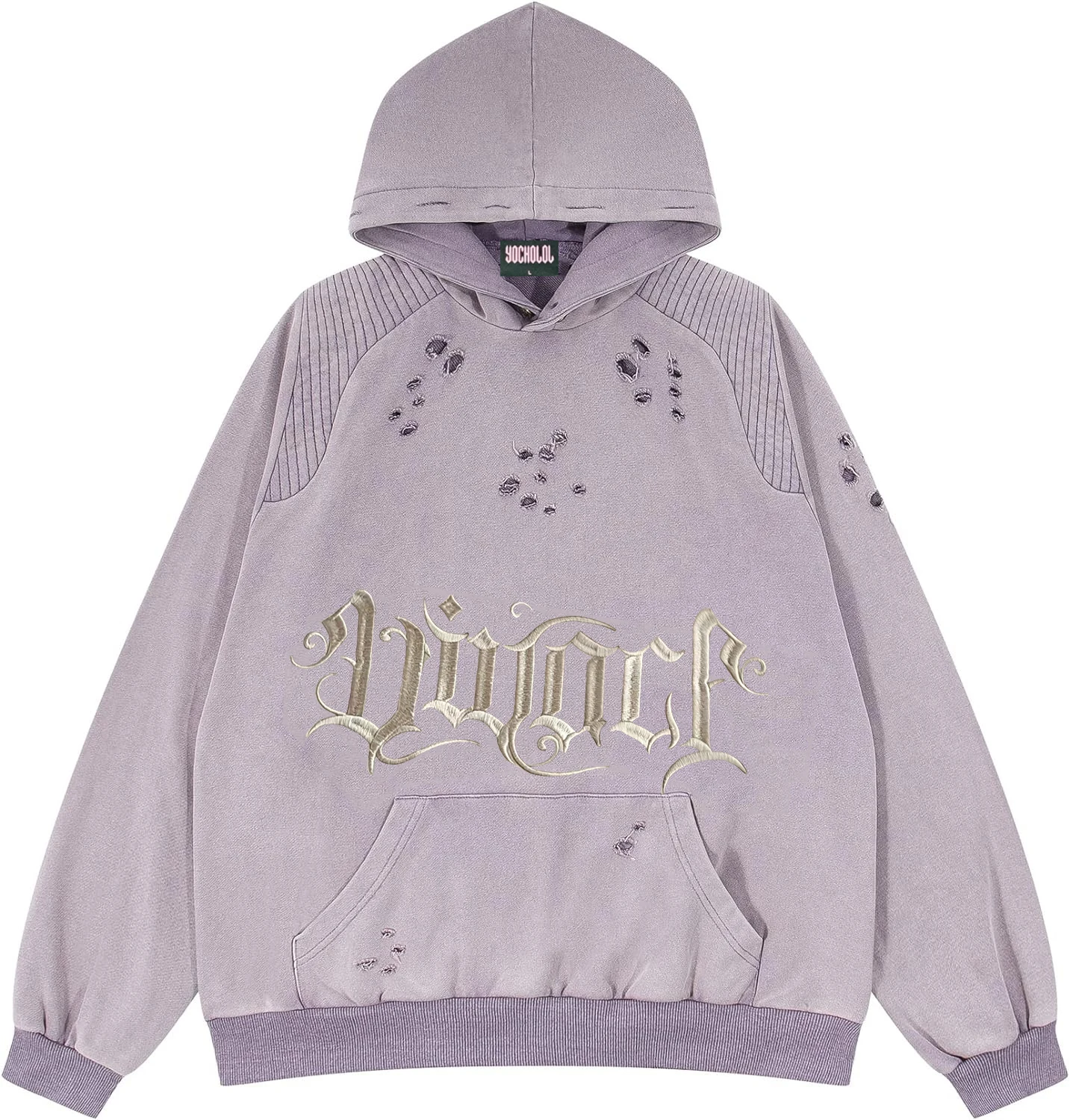 Vintage Hoodie Streetwear Hip Hop Embroidery Ripped Destroyed