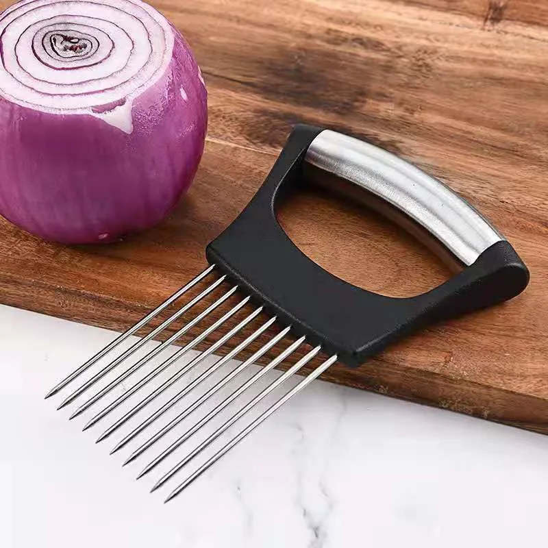 Креативная ломтерезка для лука Ломтерезка из нержавеющей стали игла мяса резак томатов картофеля овощей фруктов безопасный вспомогательный инструмент кухонные гаджеты