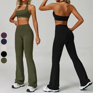Custom Women Butt Lift Active Wear Set Sports Bra Flare Pants Leggings Workout Clothes Gym Fitness Yoga Set for Women