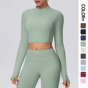 Short Zipper Front Turtleneck Outdoor Running Sports Yoga Jacket Slimming Fitness Long Sleeve Quick-drying Sweat-Wicking Women