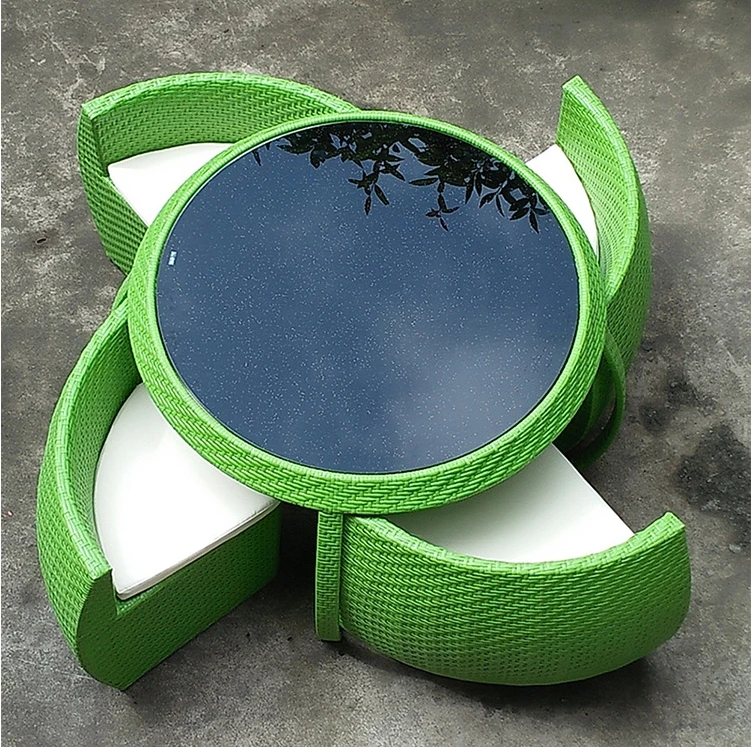 Outdoor Rattan Table Furniture Space Saving Storage Metal Table And