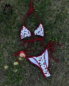 MLY Custom Hot Style Design New Sexy Two Piece Bikini Cherry Print Swimwear G String Girls Swimsuit Bating Suit