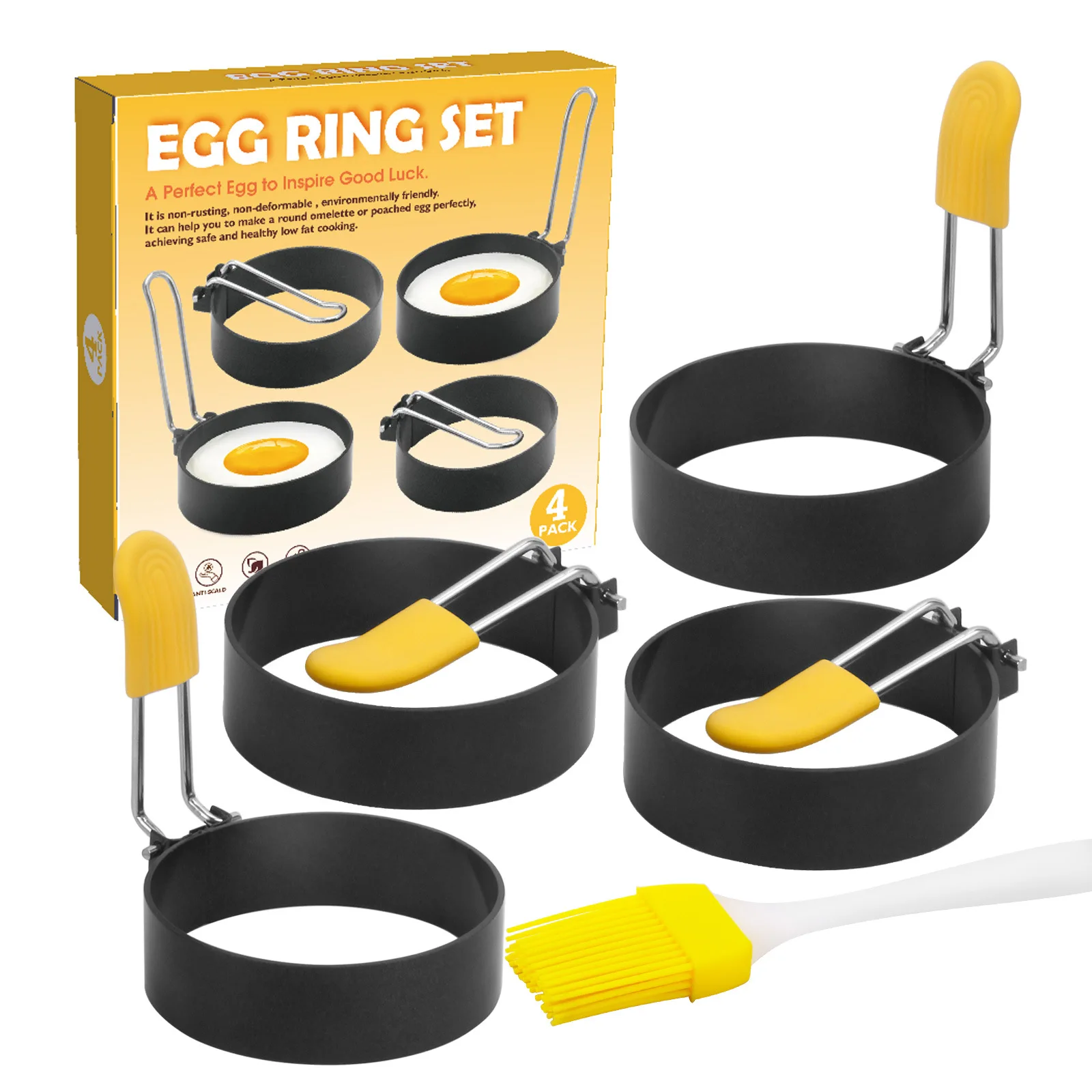 Кольца для приготовления яиц антипригарные кольца из нержавеющей стали высотой 3 5 см с силиконовой масляной щеткой