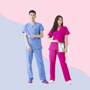 OEM Service Polyester/Rayon/Spandex Woven Fabric Custom Wholesale Stretchy Beauty Salon Tunic Scrub Sets Uniforms for Men Women