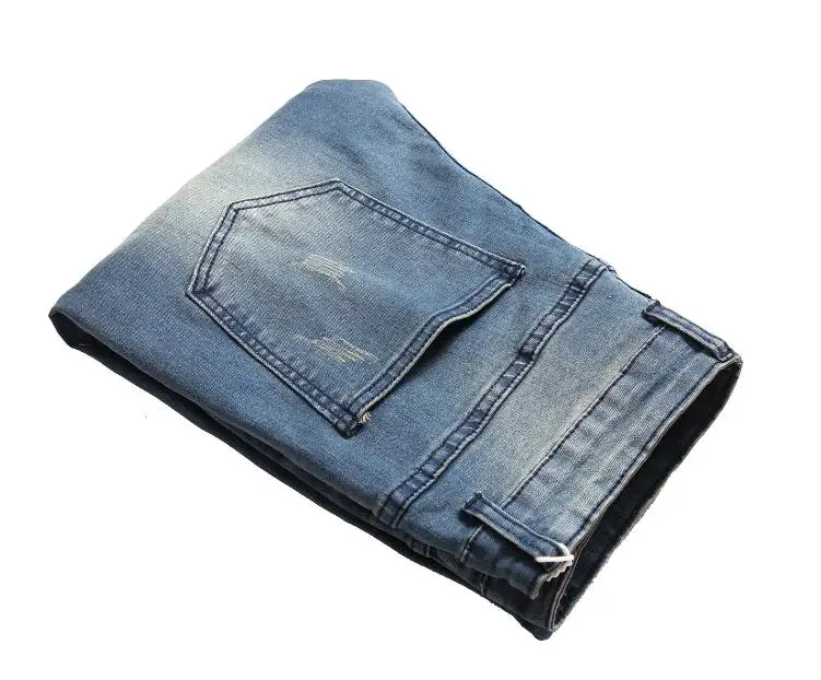 New Style Men's Distressed Destroyed Pants Art Hole Patches Skinny Biker Black Blue Slim Trousers Men Denim Jeans
