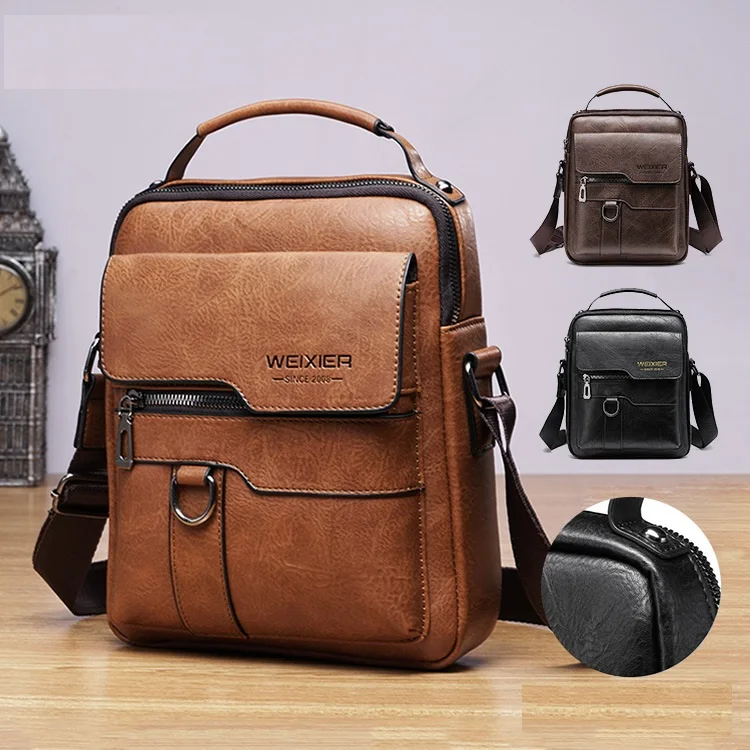 Big Capacity Men's Business PU Leather Messenger Handbag Casual Outdoor Portable Sport Shoulder Bag Backpack