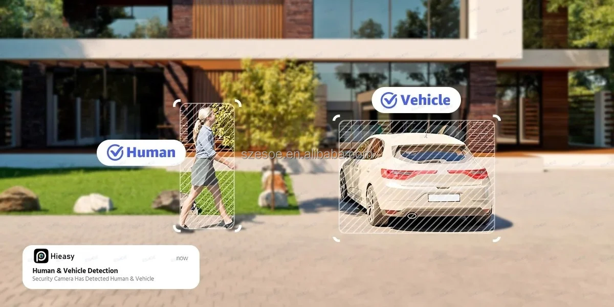Hieasy 4K NVR AI human and vehicle detection demonstration showing real-time identification