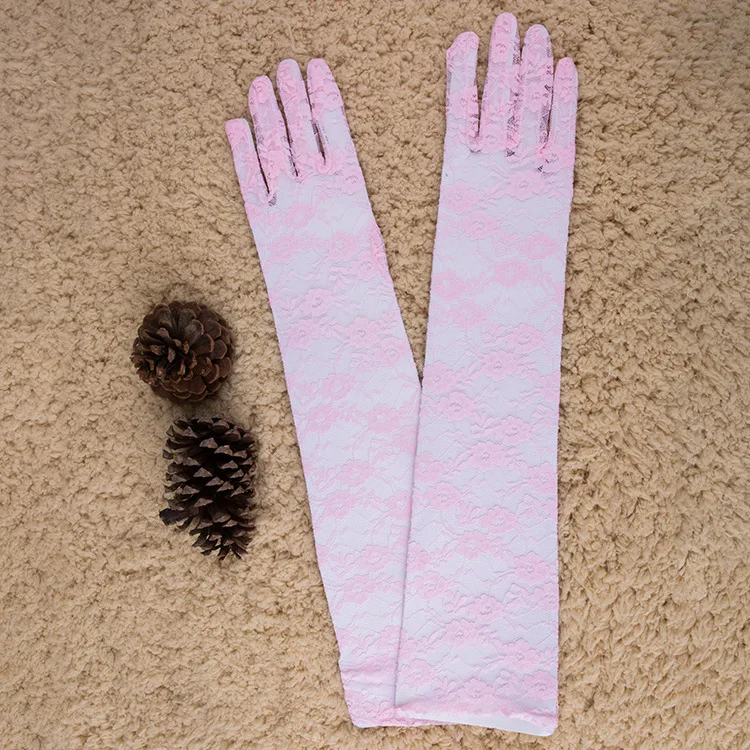 Женские УФ-защитные Цветочные кружевные перчатки для свадебной оперной вечеринки 43 см элегантные однотонные Длинные Варежки