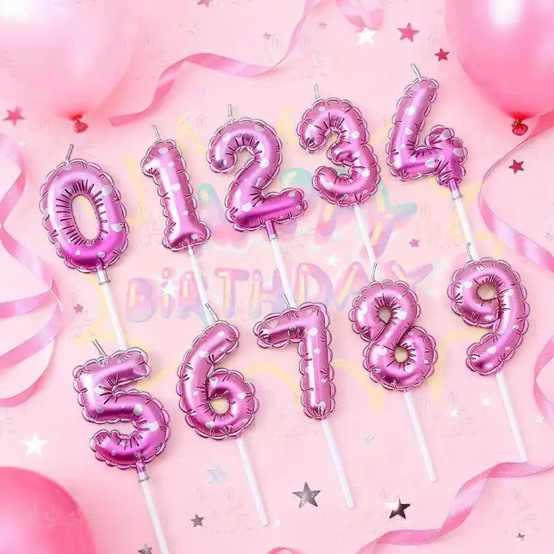 Candle Design Patterns Pink Purple Balloon Number Candles 0-9 Heart Pattern Birthday Party ...