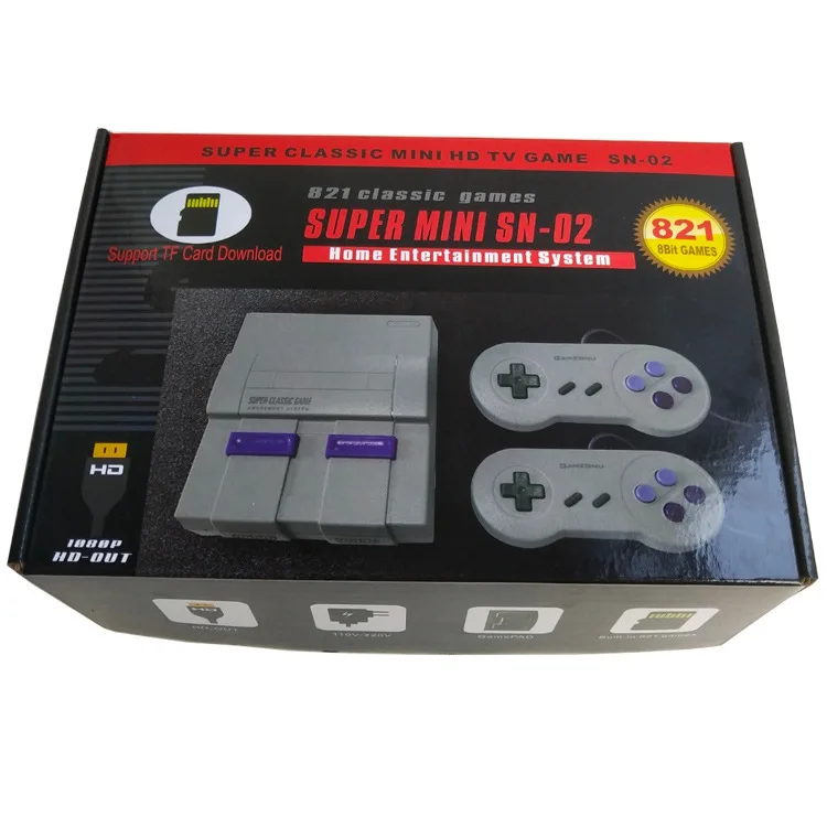 SNES Retro Video Game Console with 821 Built-In Games HD Output Support  Wired Connection Downloadable Games-Gift