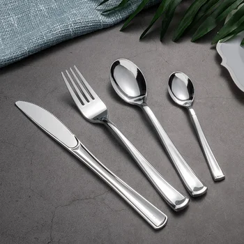 Basics Heavy silver Disposable Flatware wedding Plastic Silverware Set Plastic Knife Fork Spoon Cutlery Set