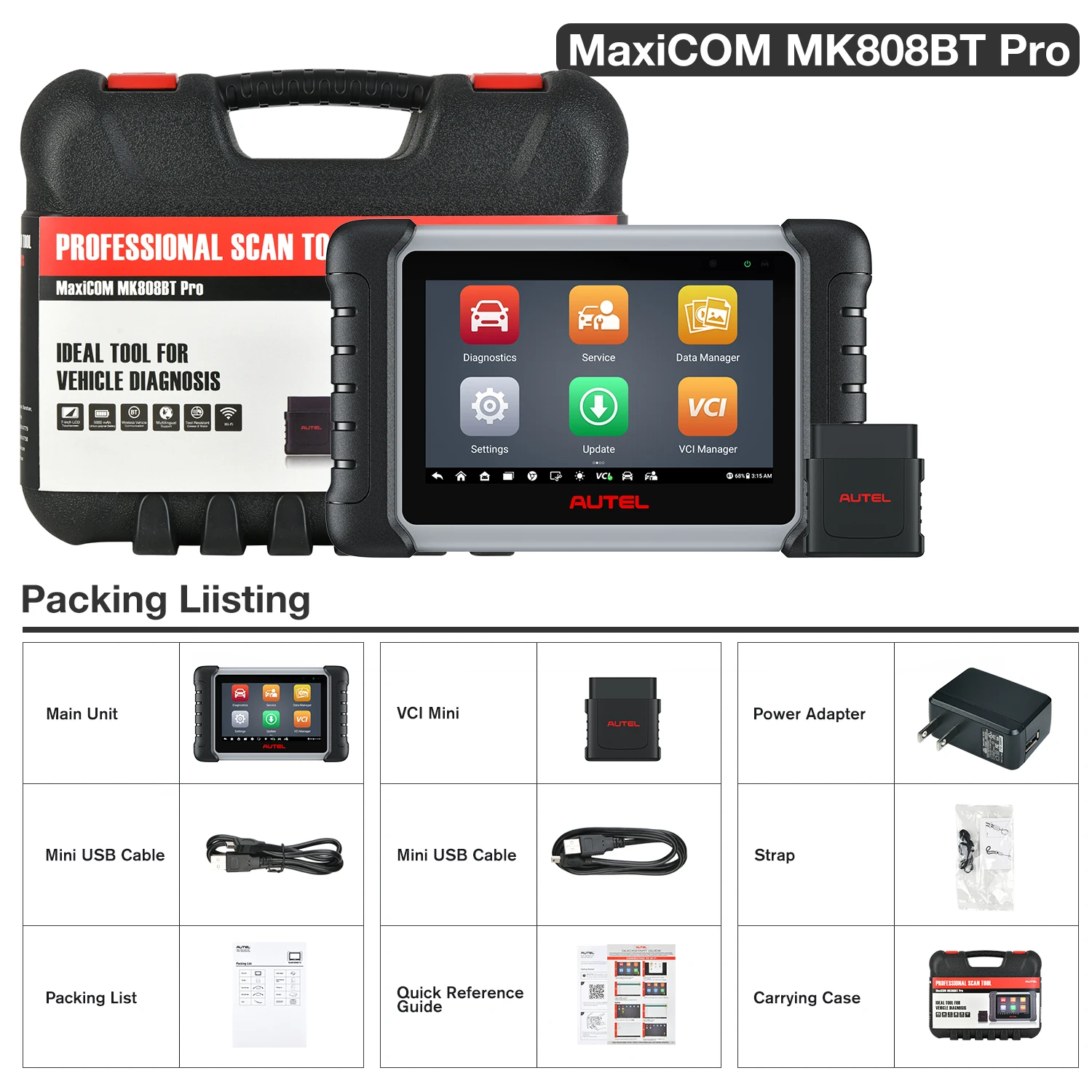 Autel Maxicom MK808BT Pro сканер с двунаправленным управлением беспроводной автомобильный диагностический инструмент Модернизированный сканер MK808S MK808BT obd2