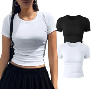 Hot Selling Seamless Daily Casual Yoga Top Short Sleeved Crew Neck Breathable Lightweight Plus Size Spandex/Nylon Four-Way