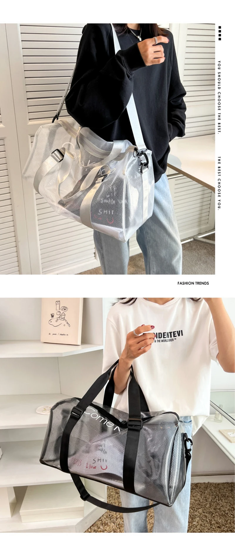 Custom Logo Large Capacity Portable Clear Fitness Pvc Duffel Bag Sport Gym Travel Duffle Beach Bag For Women