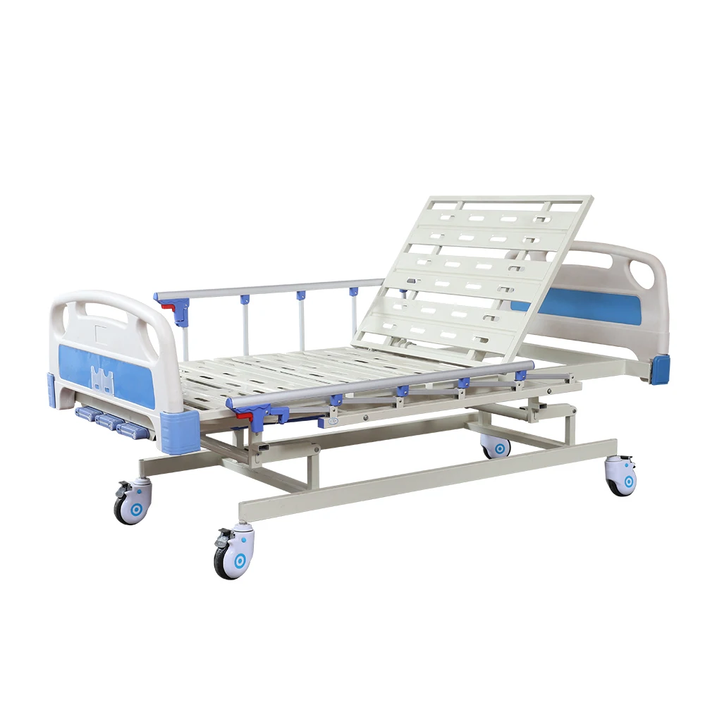 Stainless Steel Three-Function Adjustable Foldable Durable Manual Bed-Home Care Equipment Single Central Locking Hotel Outdoor 3