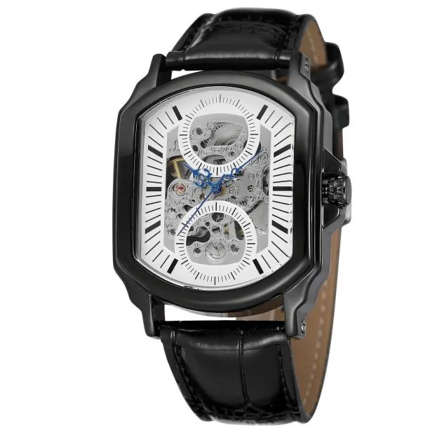 TIME100 Orologi Automatici Meccanici da Uomo Scheletrati Multifunzione Cinturino in Pelle Vera Impermeabile(Bianco&Marrone