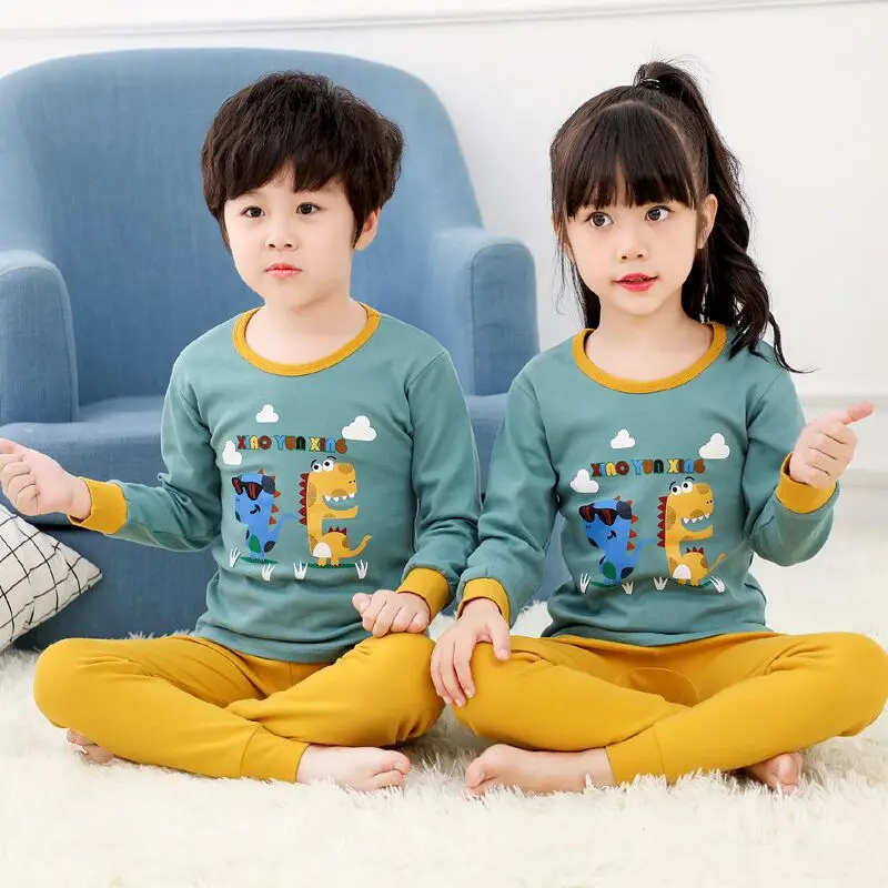 Новая модель хлопковой одежды для сна одежда маленьких мальчиков с динозаврами детские пижамы оптовая продажа