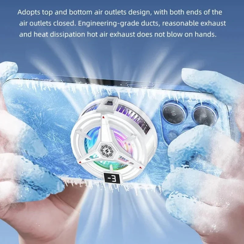 Three Gears Adjustable Magnetic Suction Mobile Phone Cooler Back Clip with Semiconductor Cooling Radiator RGB Light 300g