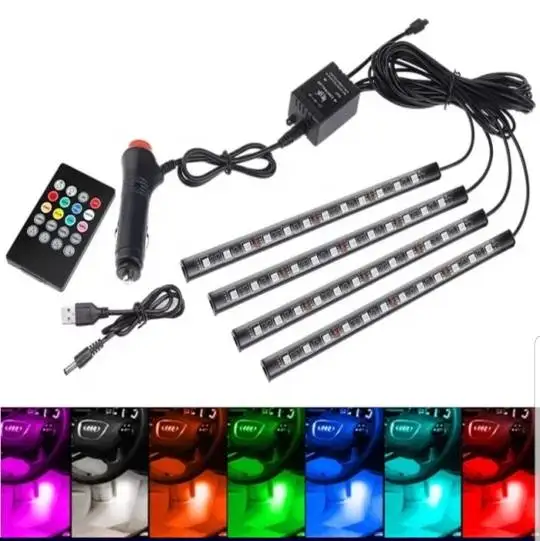 4pc Rgb Car Interior Mood Floor Ambient Decoration Neon Lights 2 In 1 Disco Accessories Led Lights For Car Interior
