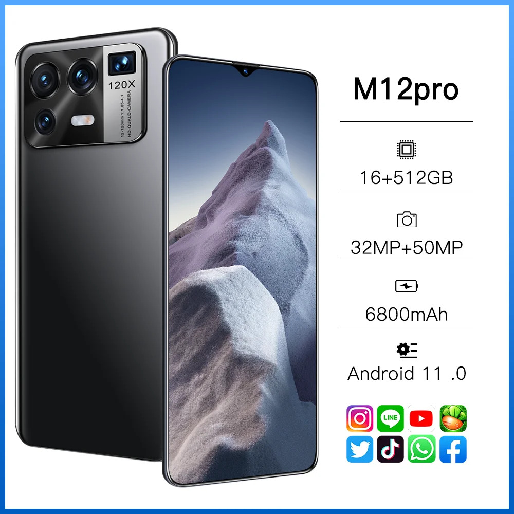 Глобальная версия смартфона высокого качества MI M12 Pro мобильные телефоны 4G 5G сеть 512 ГБ Оригинальный разблокированный Android телефон Android 11